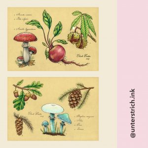 Bunte Herbst Wannado Tattoos, z.B. Pilze, Tannenzapfen