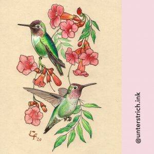 Kolibri Wannado Tattoo mkt Blumen in bunt